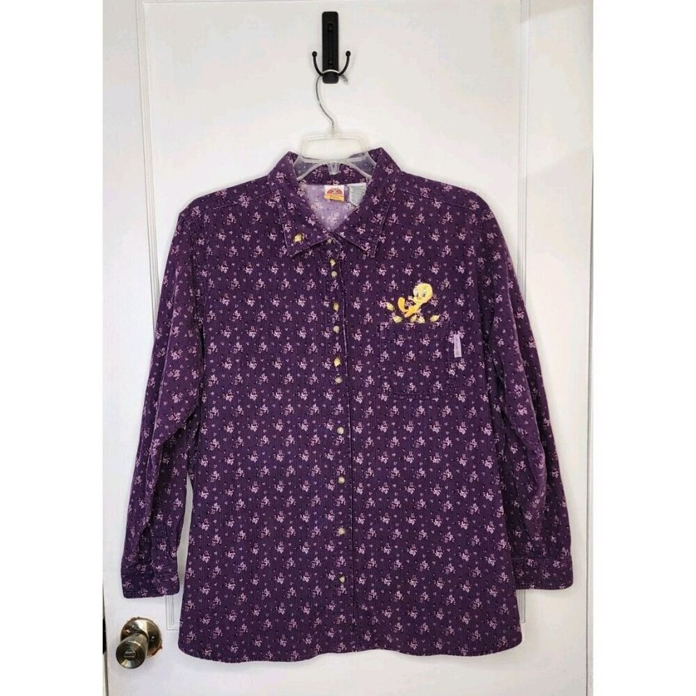 Vintage Looney Tunes Tweety Bird Button Up Shirt Corduroy Women’s 22W 24W Purple